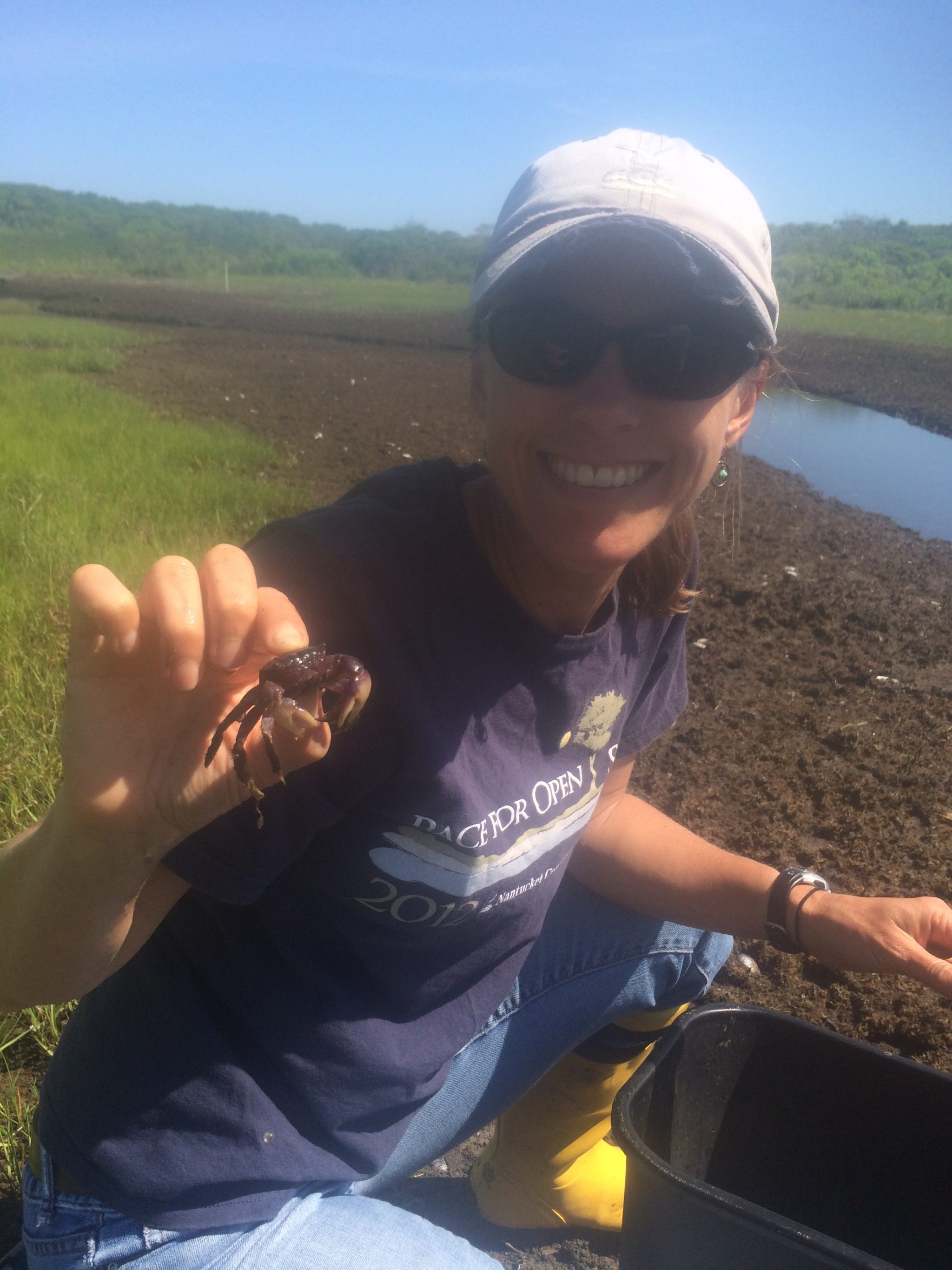 Danielle O'Dell and her first purple marsh crab!