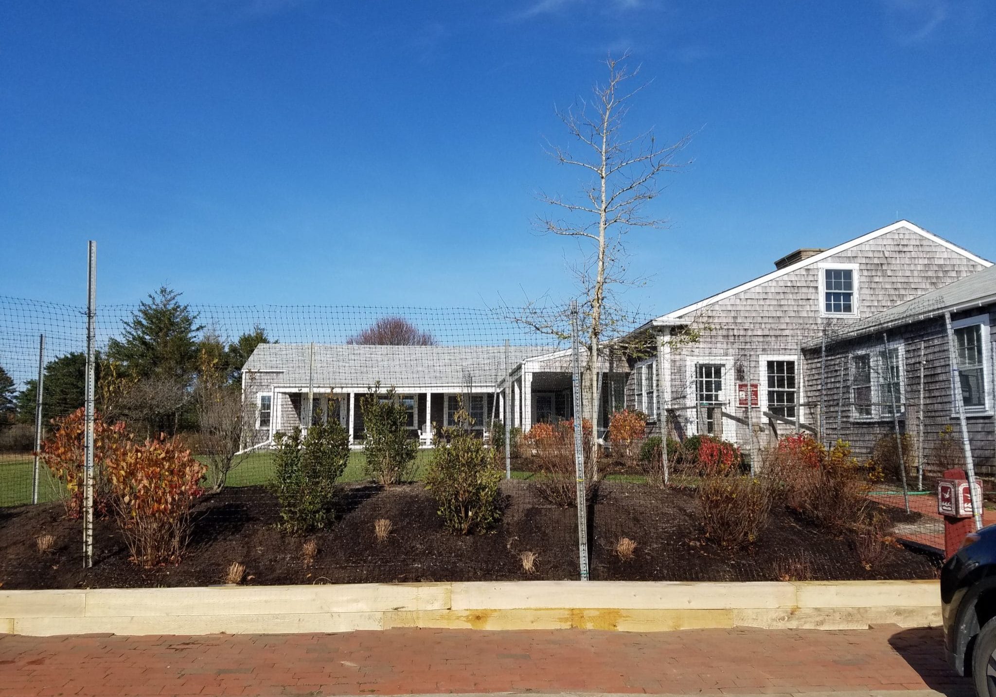 Newly Installed Native Plant Landscaping At NCF Office, Fall 2020. Native landscape plantings with deer fencing for the winter months, provided by a generous donor.